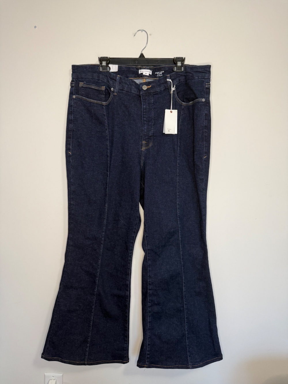 Good American Good Legs Flare Dark Indigo Jeans Size 22 NWT